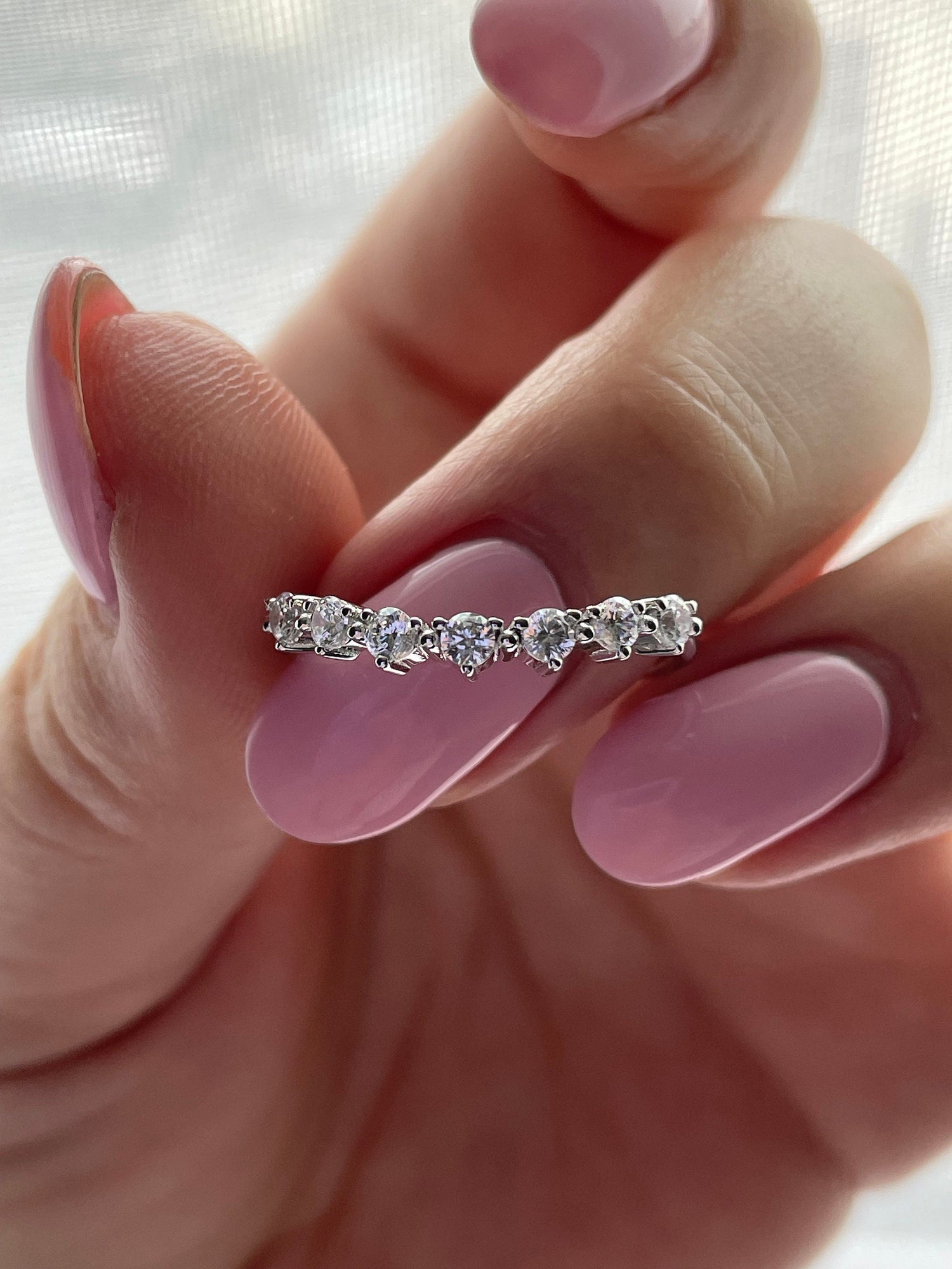 New In! Sterling Silver 925 curved CZ diamonds wedding band