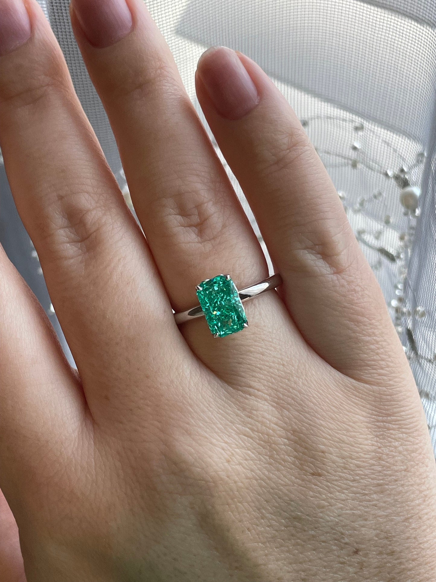 Radiant Cut Parabia CZ Ring: Sterling Silver Engagement Ring