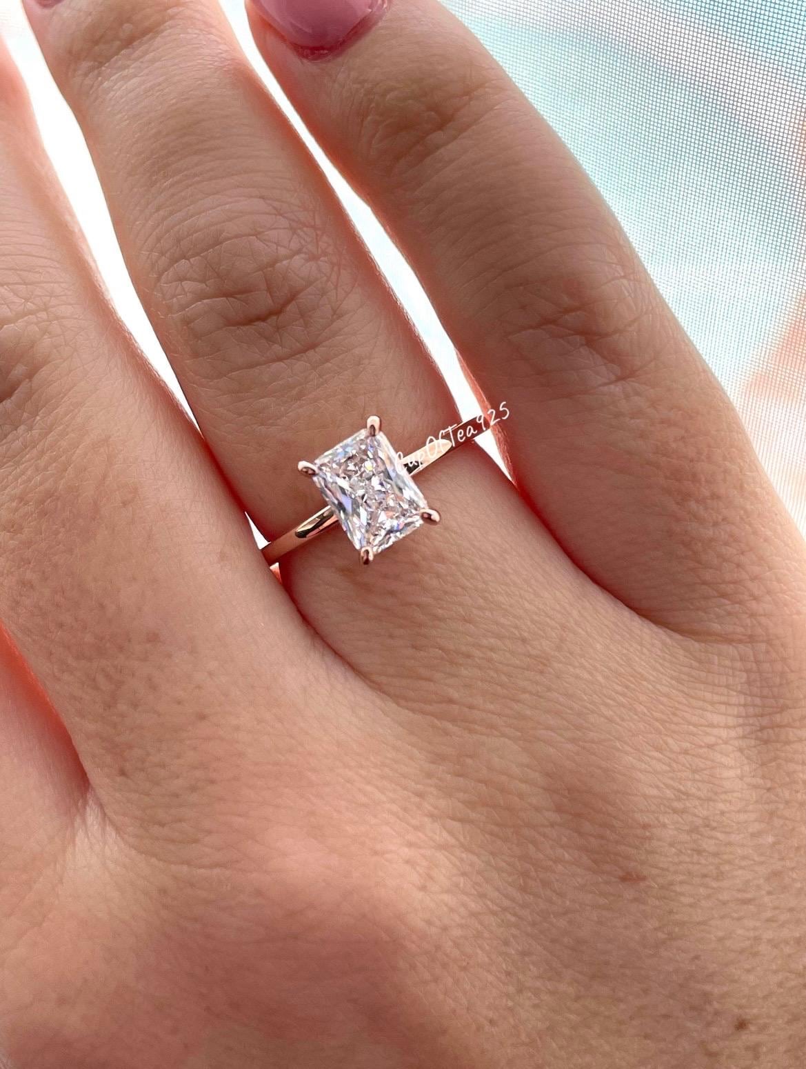 2CT radiant cut engagement ring Rose Gold Over Sterling Silver 925 Engagement Ring with the finest 2CT Radiant cut simulated diamond.
