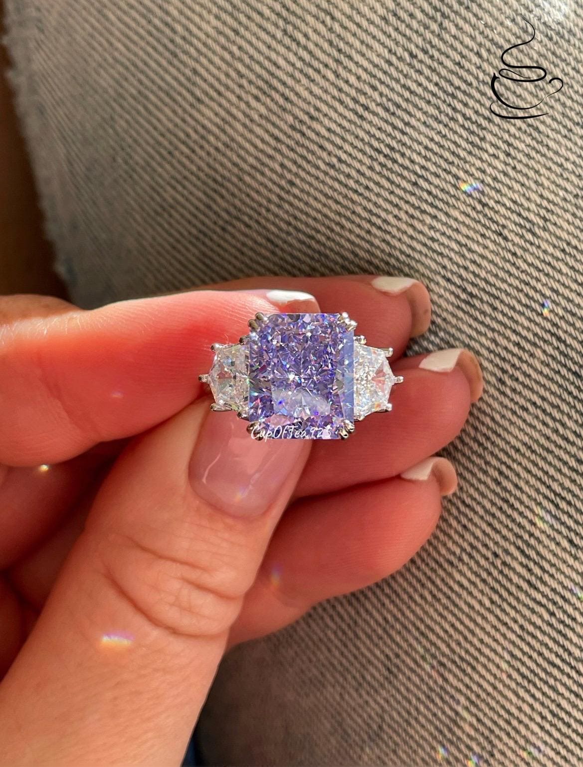 Sterling Silver 925 engagement ring with 6.7CT Crushed Ice Purple, Violet CZ Simulated Diamond, February birthstone ring