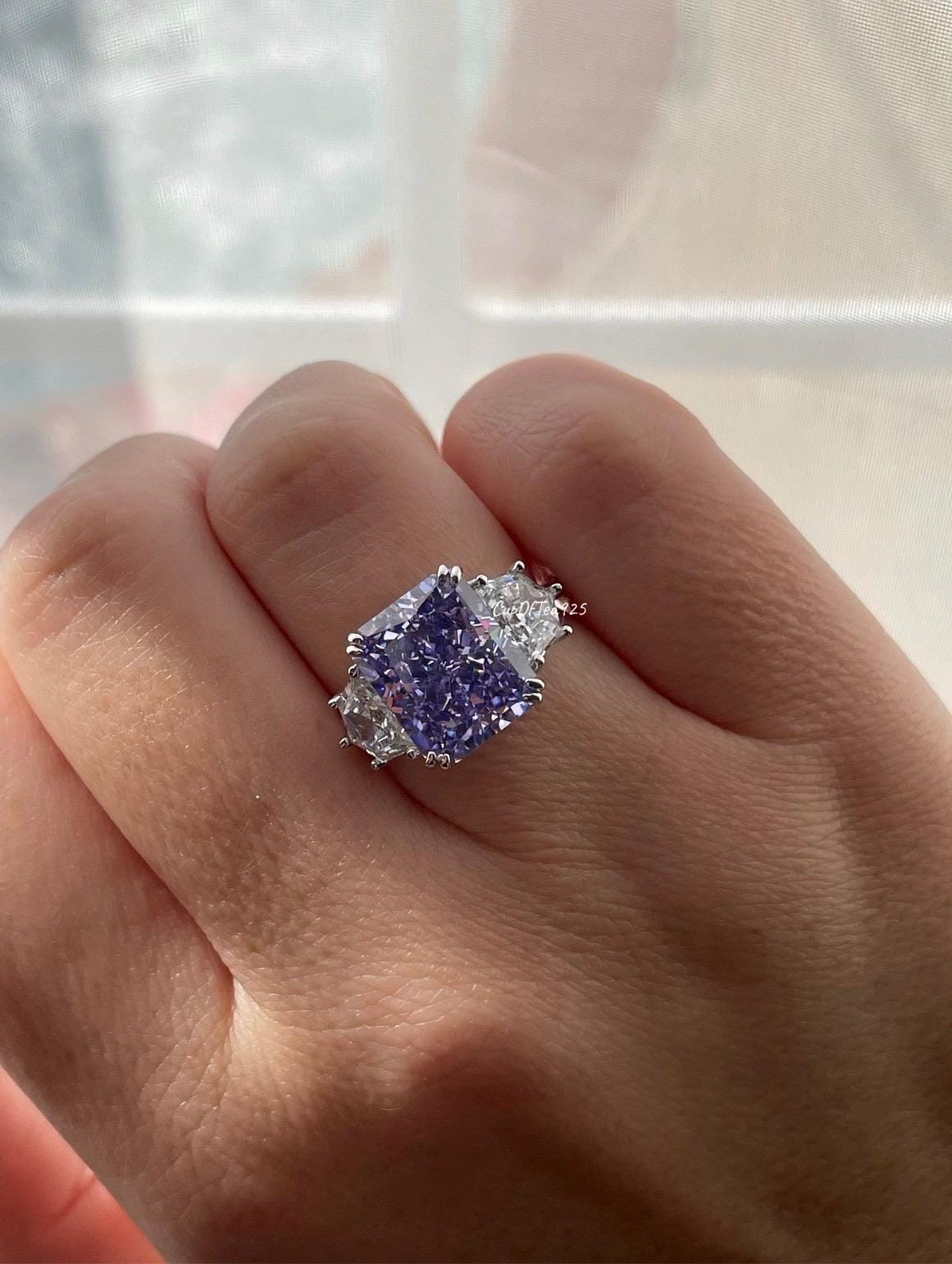 Sterling Silver 925 engagement ring with 6.7CT Crushed Ice Purple, Violet CZ Simulated Diamond, February birthstone ring