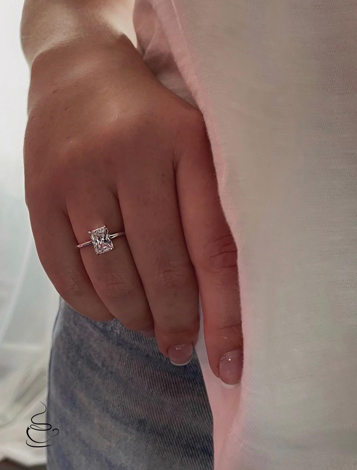The Alessandra. Yellow Gold, White Gold, Rose Gold, Sterling Silver 925 Engagement Ring with the finest 2CT Radiant cut Moissanite