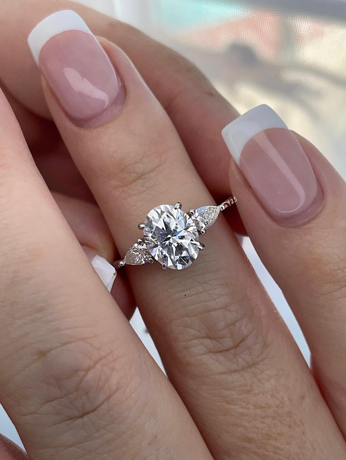 Moissanite engagement ring 10K, 14K Gold three stone engagement ring with 2CT D VVS oval cut moissanite stone