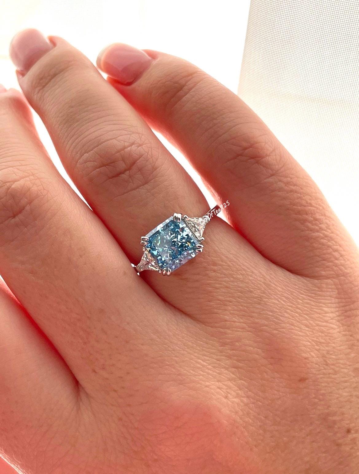Crushed Ice Blue Topaz Ring: 3CT CZ Sterling Silver Engagement Ring