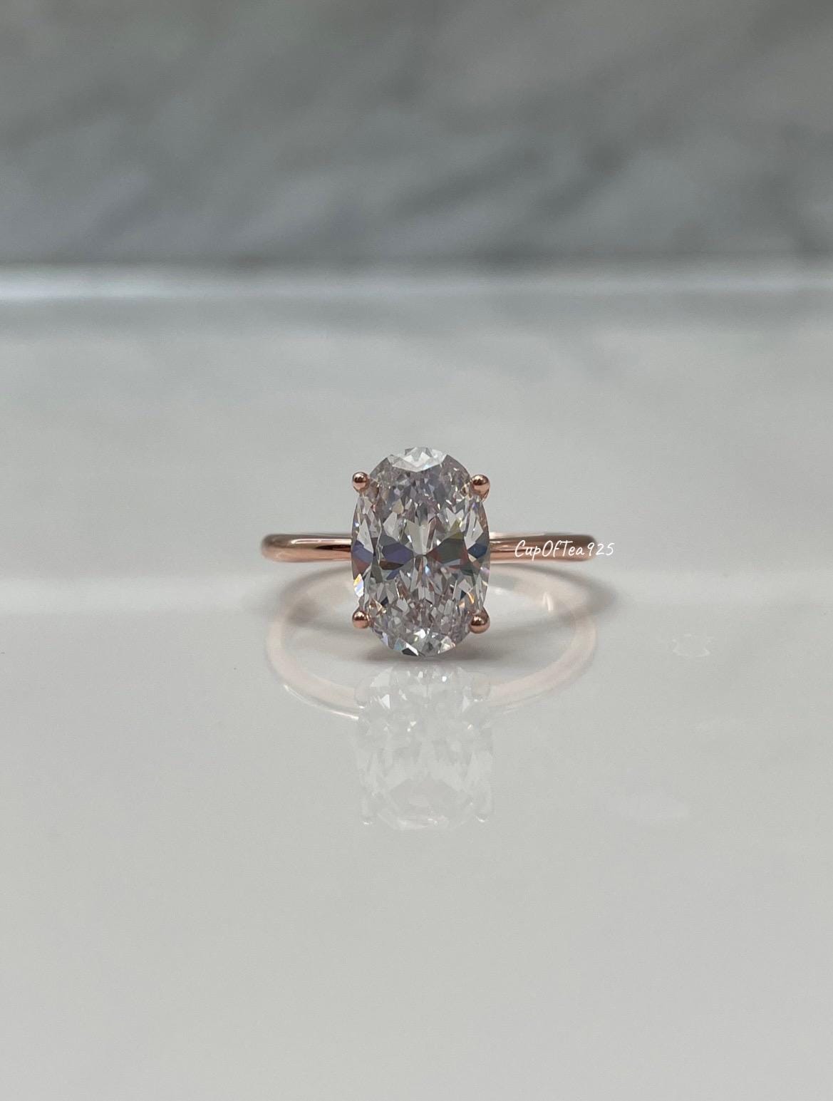 The Brooklyn. Rose Gold Vermeil, Yellow gold vermeil, Sterling Silver 925 3.5CT or 2.5CT Oval Cut Solitaire Engagement Ring