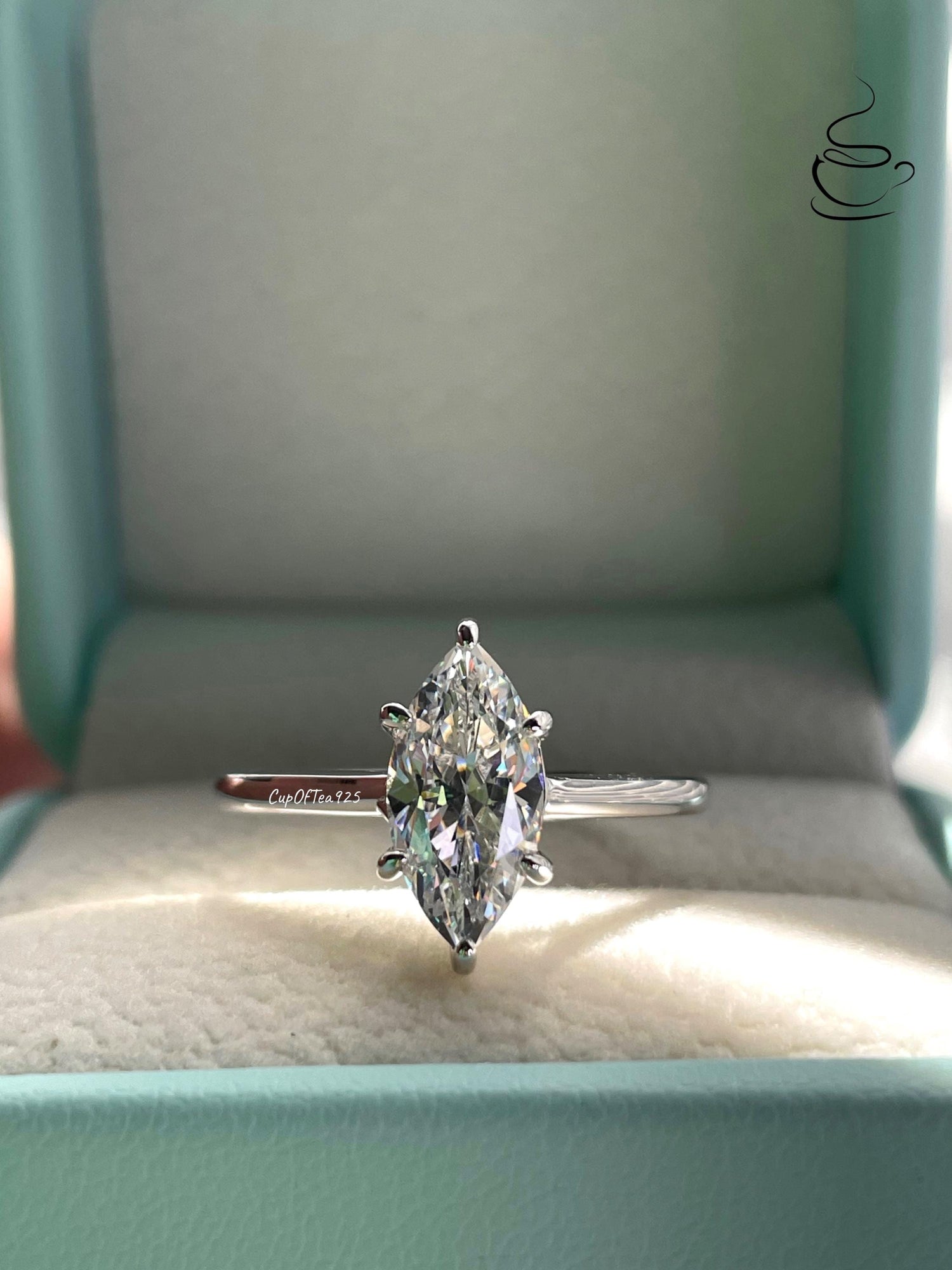 1.5CT, 2CT Marquise cut moissanite engagement ring. Sterling Silver 925, Yellow gold vermeil, rose gold engagement ring with marquise cut