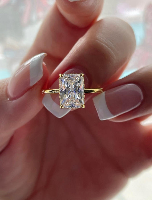 Moissanite engagement ring. 10K, 14K, 18K Gold, Sterling Silver 925 3CT-3.5CT Radiant Cut Engagement Ring with D VVS Moissanite