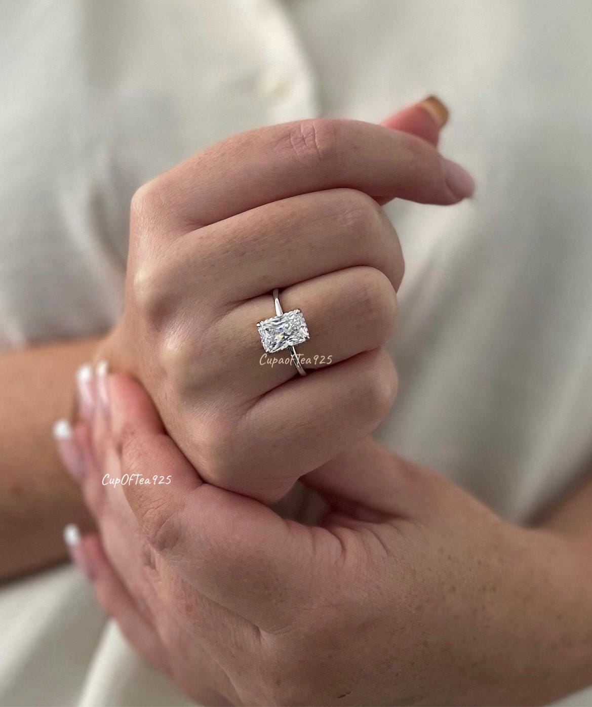 Moissanite engagement ring. 10K, 14K, 18K Gold, Sterling Silver 925 3CT-3.5CT Radiant Cut Engagement Ring with D VVS Moissanite