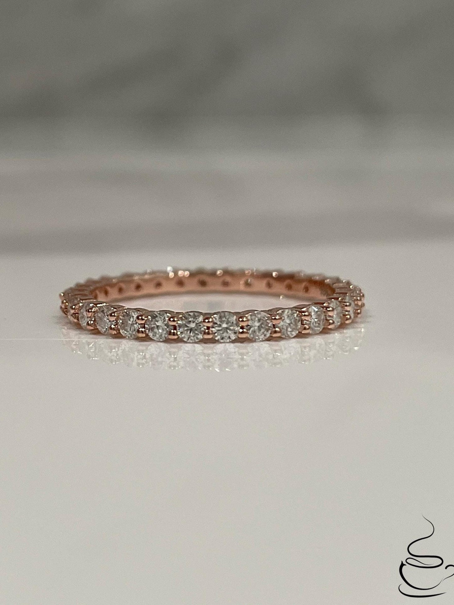 The Scarlett. Rose gold over Sterling Silver 925 2mm full eternity band with Finest Simulated Diamonds