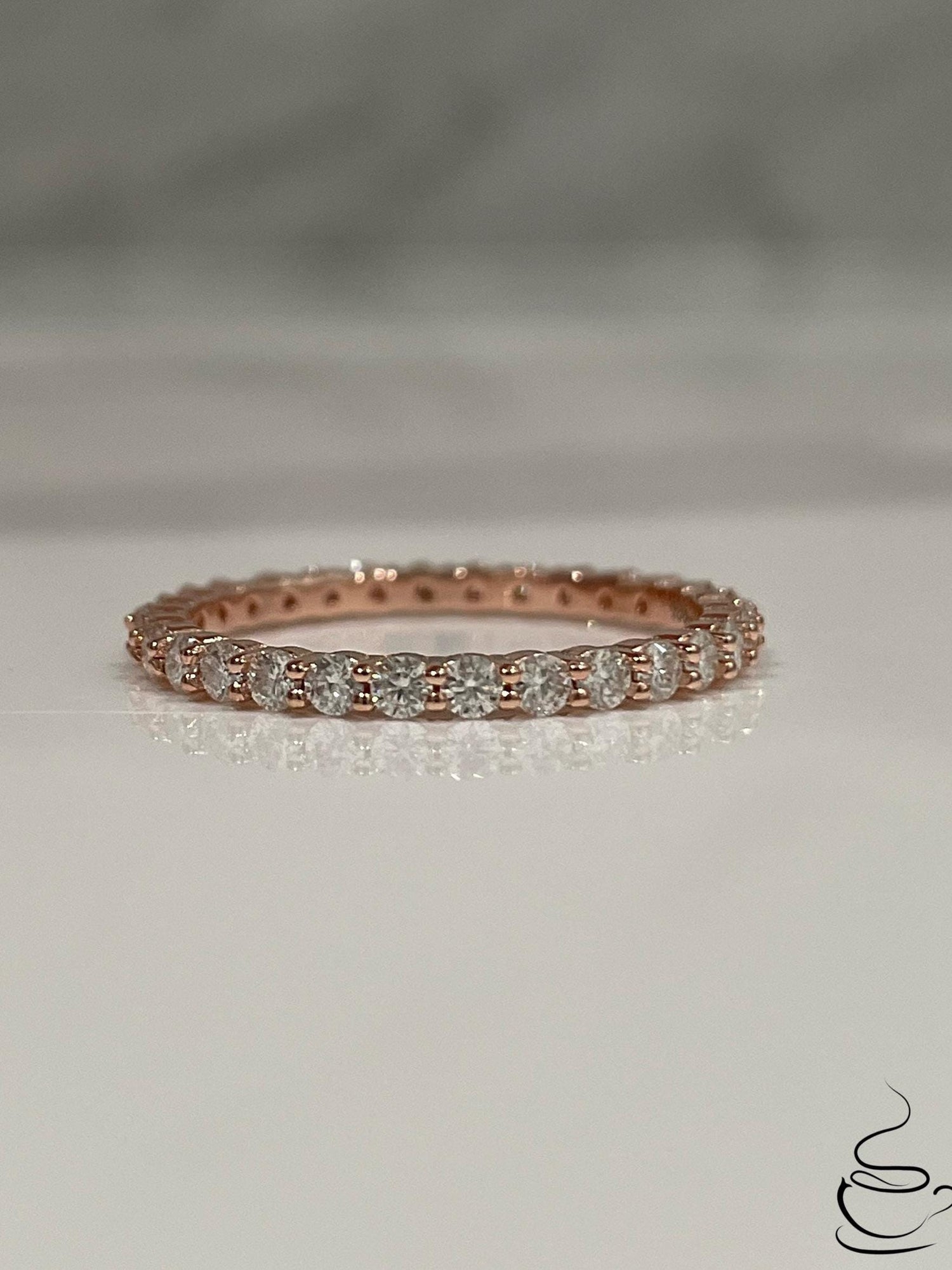 The Scarlett. Rose gold over Sterling Silver 925 2mm full eternity band with Finest Simulated Diamonds