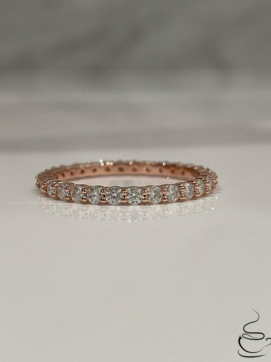 The Scarlett. Rose gold over Sterling Silver 925 2mm full eternity band with Finest Simulated Diamonds