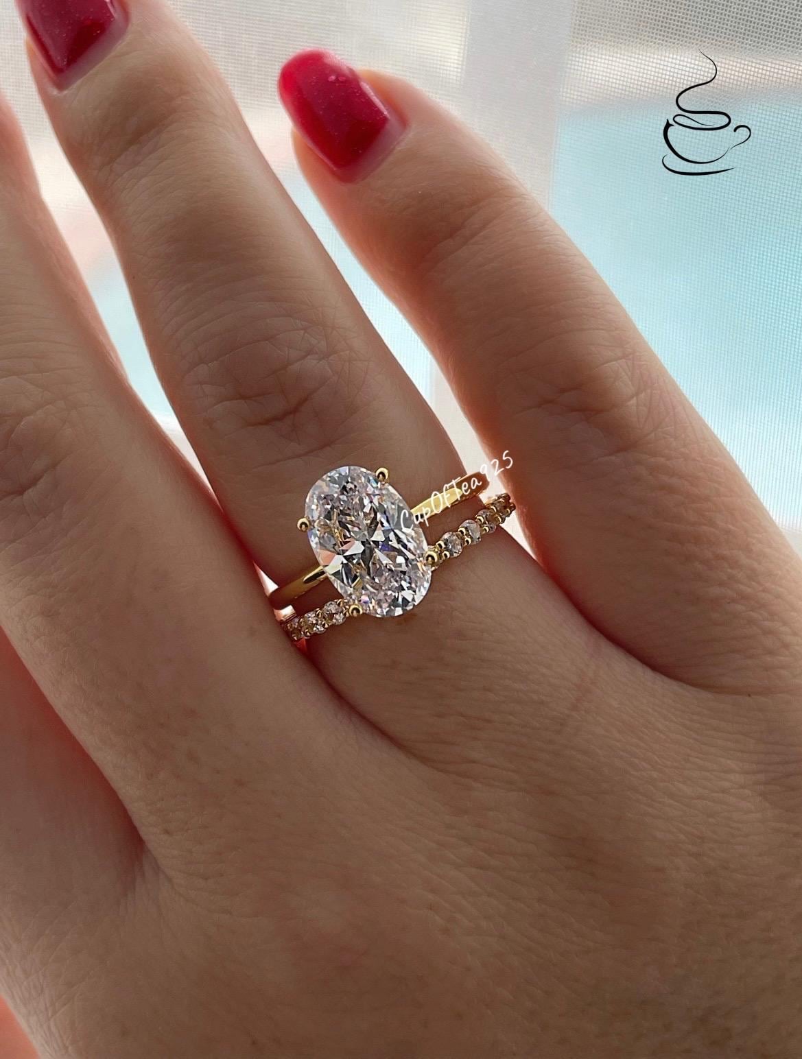 Yellow Gold , rose gold, white gold over Sterling Silver 925 bridal set with 3.5CT or 2.5CT oval cut Solitare ring and half eternity band