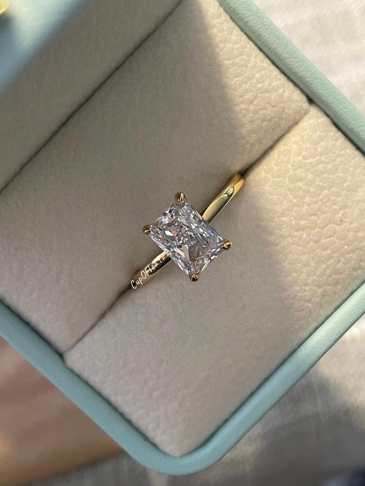 2CT Radiant Cut CZ Engagement Ring Yellow Gold Over Sterling Silver rectangle shape
