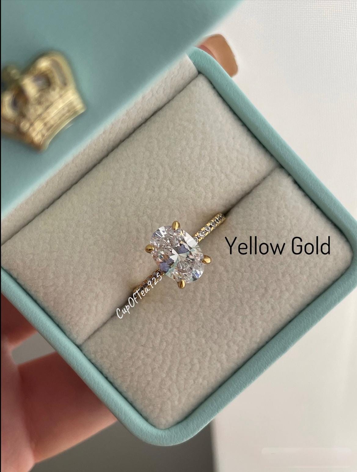 Hidden Halo. Sterling Silver 925 engagement ring with 2.5CT oval cut D VVS moissanite or CZ diamonds,yellow gold,rose gold