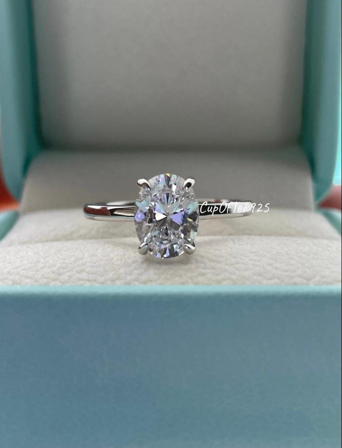 Moissanite engagement ring set. Sterling Silver 925 bridal set with 2CT oval cut moissanite or CZ solitaire and curved moisanite band.