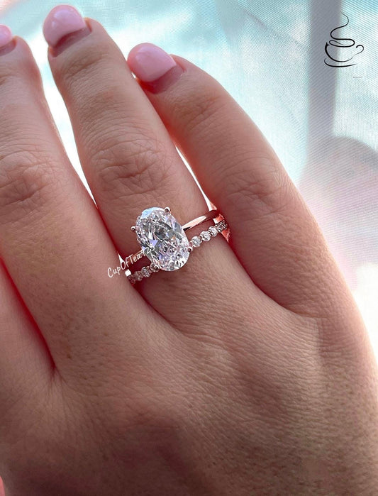 Rose Gold, Yellow gold over silver 925, Sterling Silver 925 bridal set with 3.5CT oval cut solitaire ring and eternity band