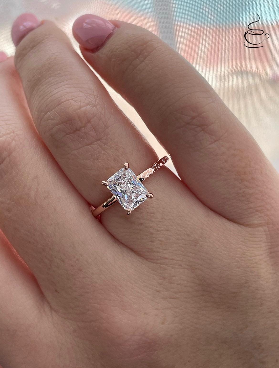 2CT radiant cut engagement ring Rose Gold Over Sterling Silver 925 Engagement Ring with the finest 2CT Radiant cut simulated diamond.