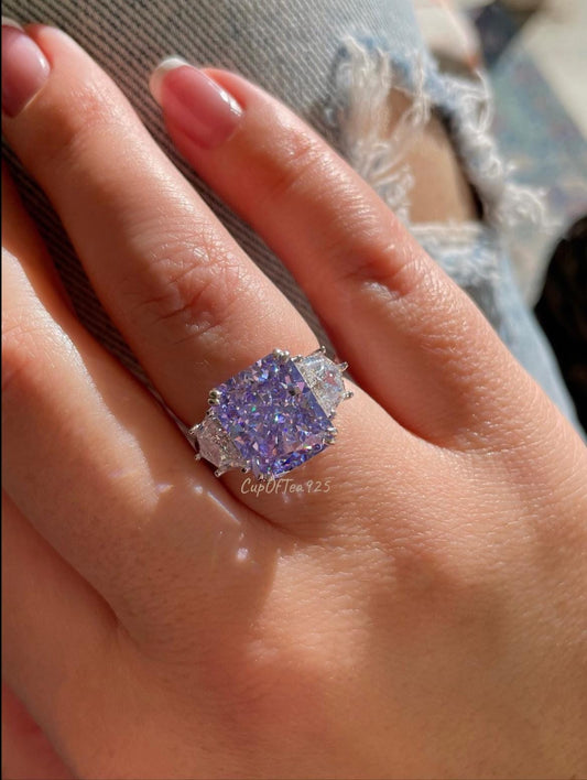 Sterling Silver 925 engagement ring with 6.7CT Crushed Ice Purple, Violet CZ Simulated Diamond, February birthstone ring