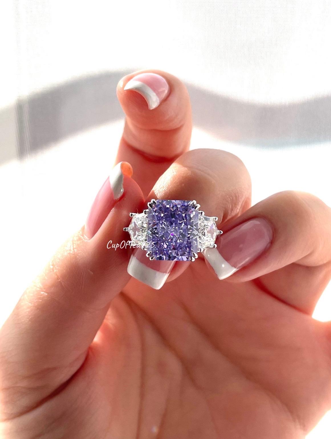 Sterling Silver 925 engagement ring with 6.7CT Crushed Ice Purple, Violet CZ Simulated Diamond, February birthstone ring