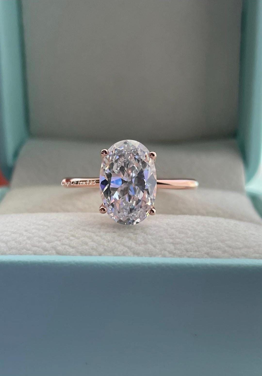 The Brooklyn. Rose Gold Vermeil, Yellow gold vermeil, Sterling Silver 925 3.5CT or 2.5CT Oval Cut Solitaire Engagement Ring
