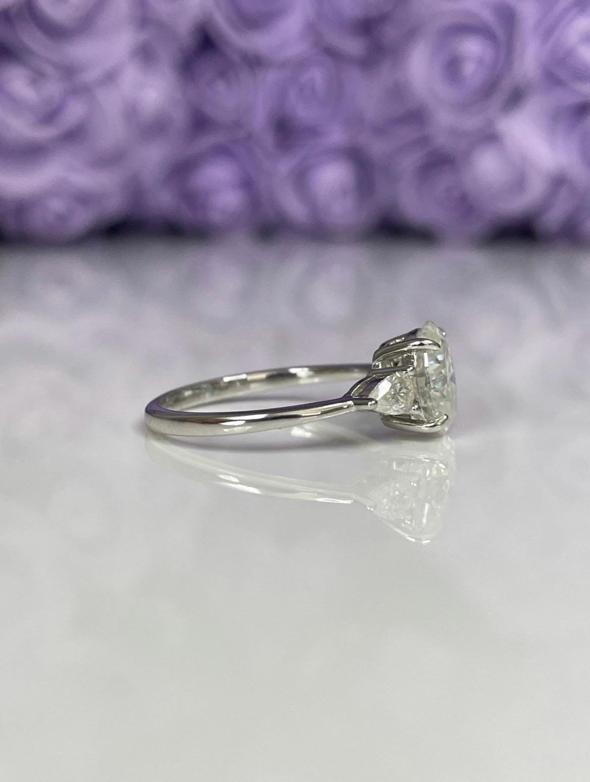 Oval Moissanite Engagement Ring: Sterling Silver Three Stone Promise Ring