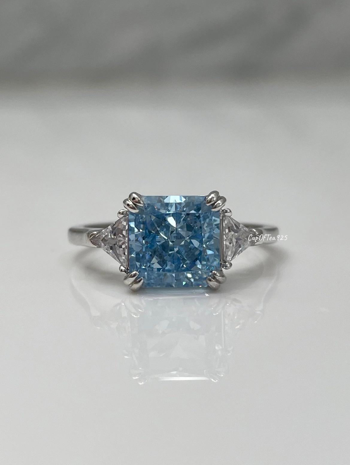 Crushed Ice Blue Topaz Ring: 3CT CZ Sterling Silver Engagement Ring