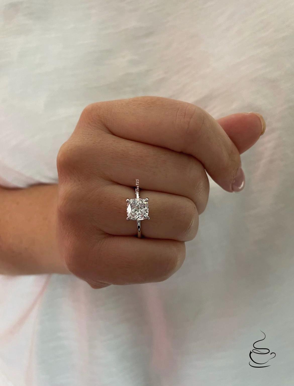 2.5CT Cushion Cut moissanite or CZ engagement ring in Sterling Silver 925, 10K gold ring, 14K gold ring, 18K gold ring promise ring