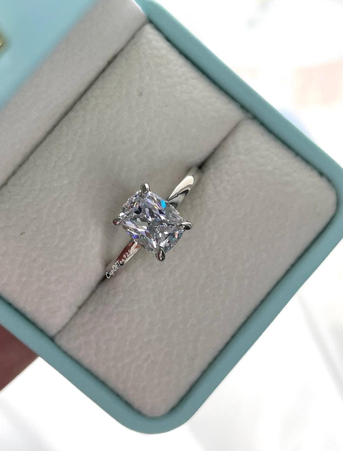 The Madison. Hidden halo. Sterling Silver 925 2.5CT elongated cushion cut Solitare engagement ring with hidden halo.