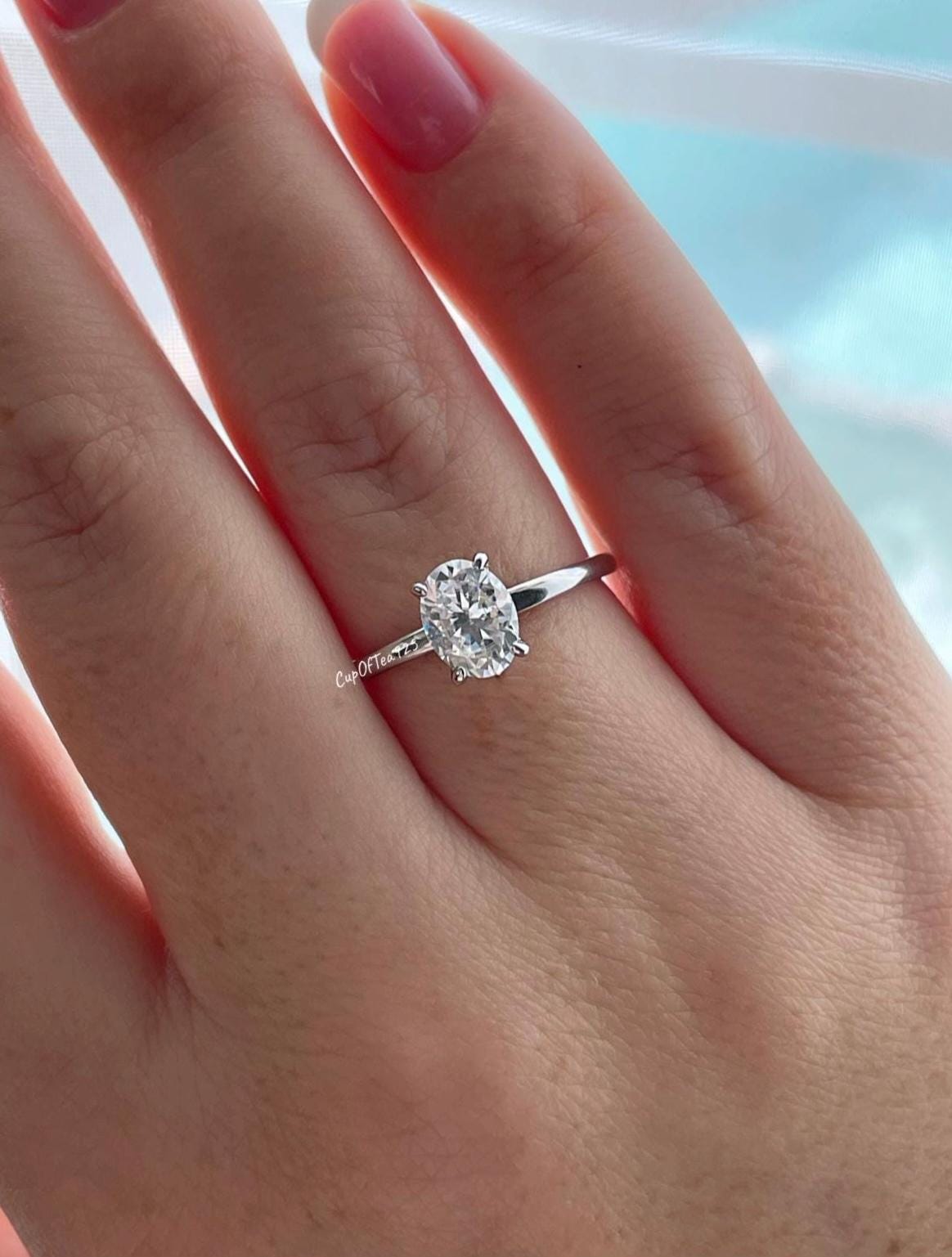 Moissanite ring 1.5CT Oval Cut moissanite or CZ Diamond In Sterling Silver 925 solitaire engagement ring, promise ring, moissanite ring