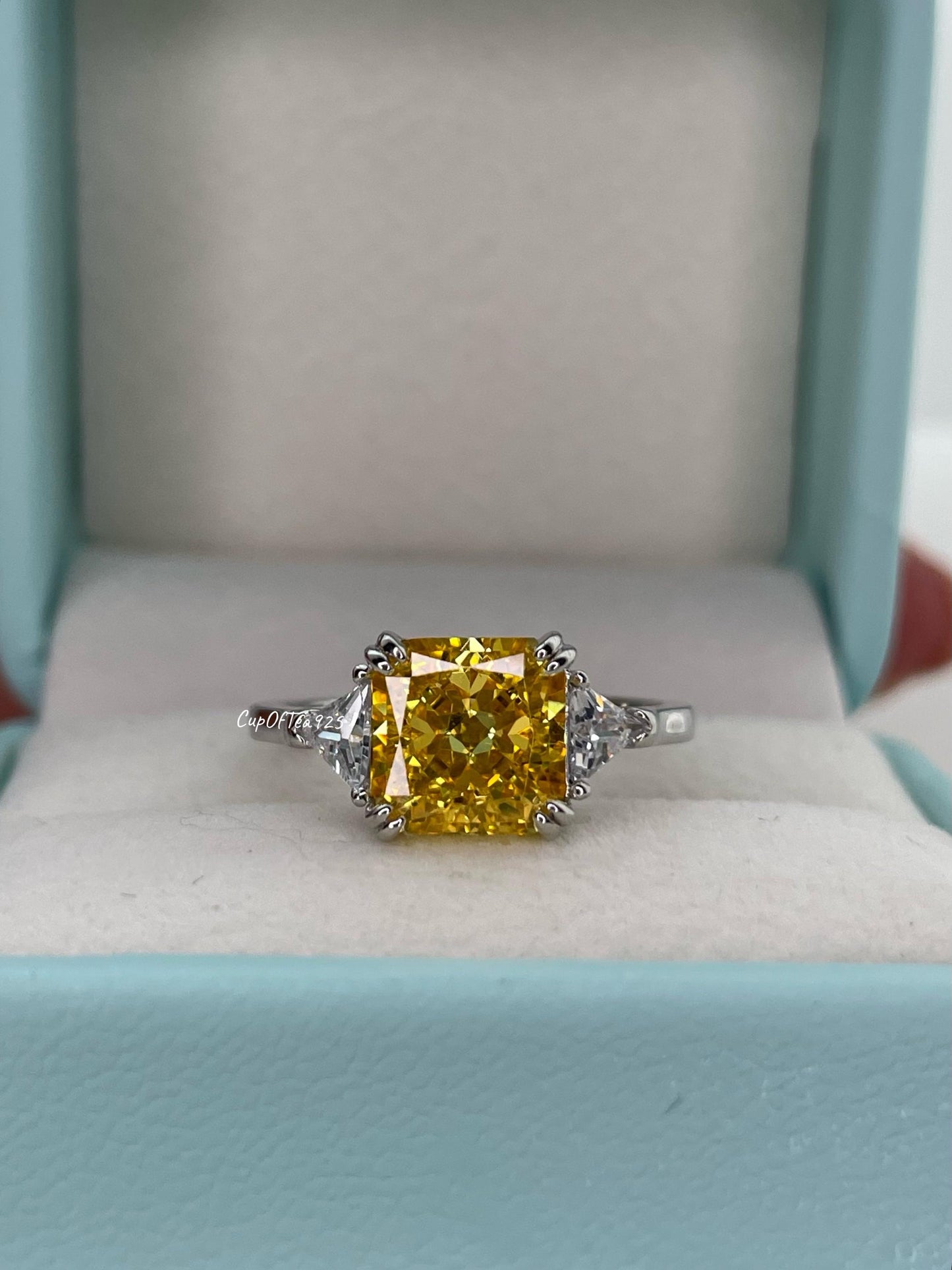 3CT Yellow diamond engagement ring Crushed ice 3CT yellow simulated diamond in sterling silver 925, promise ring, November birthstone