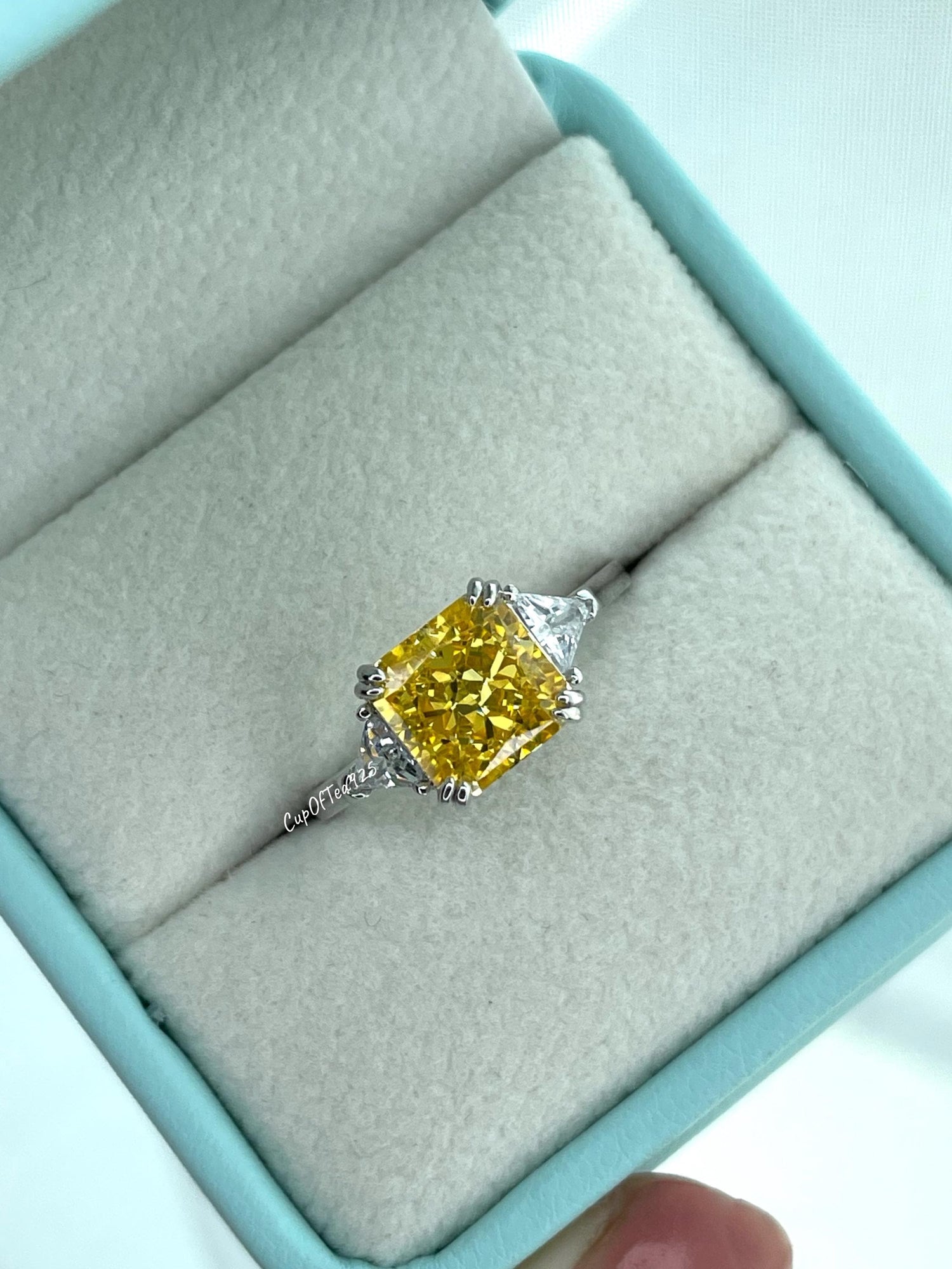 3CT Yellow diamond engagement ring Crushed ice 3CT yellow simulated diamond in sterling silver 925, promise ring, November birthstone
