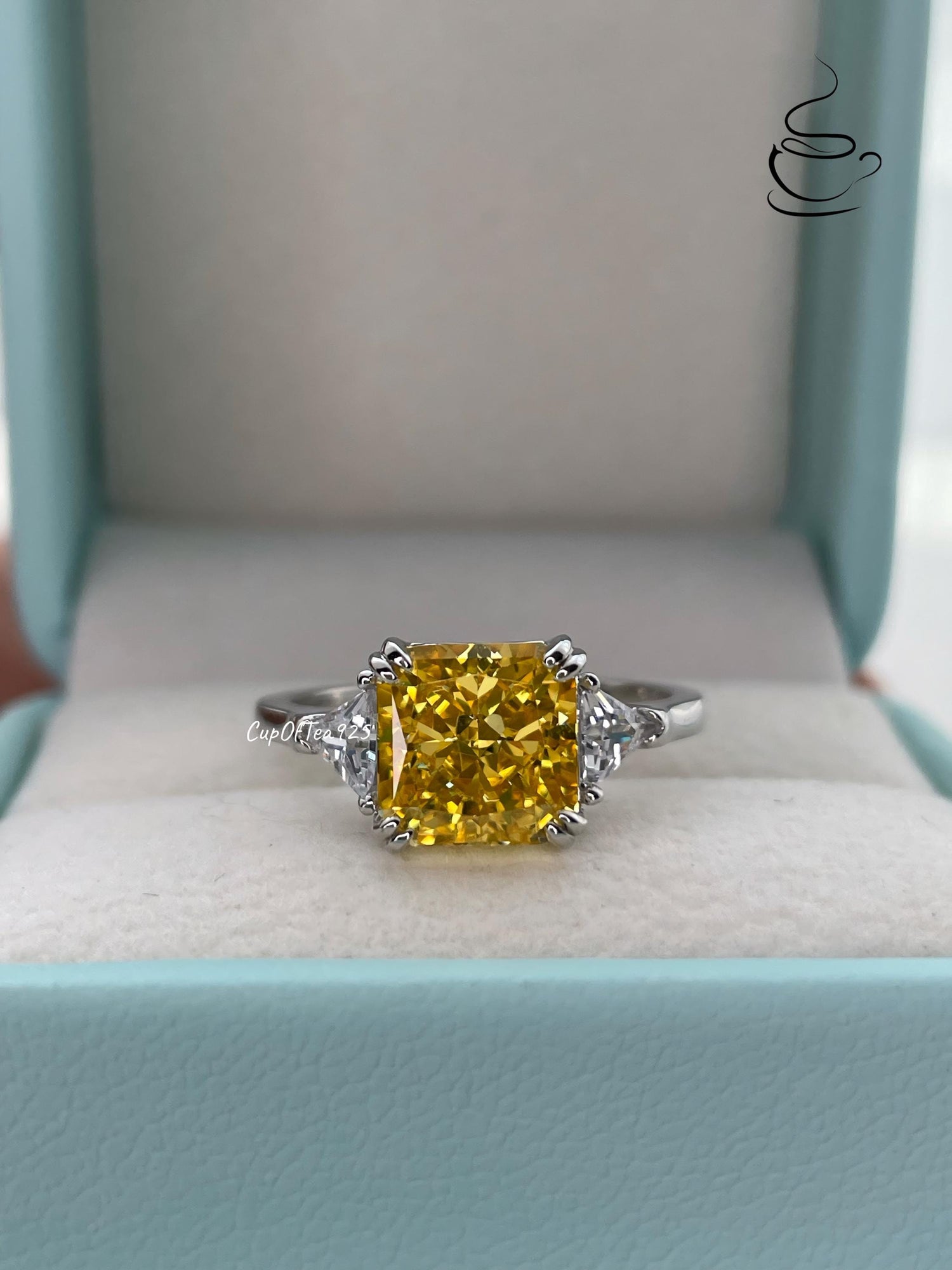 3CT Yellow diamond engagement ring Crushed ice 3CT yellow simulated diamond in sterling silver 925, promise ring, November birthstone
