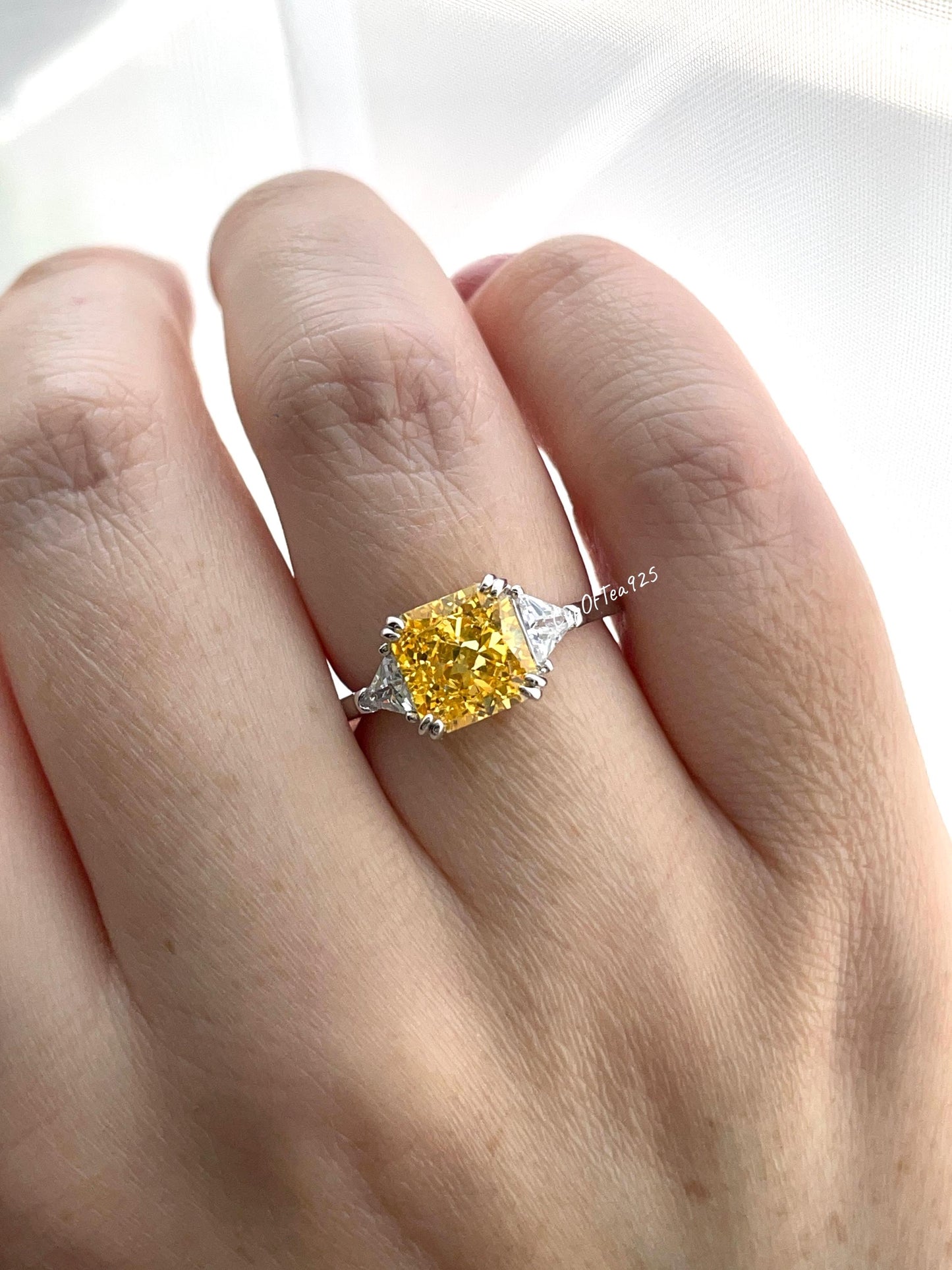 3CT Yellow diamond engagement ring Crushed ice 3CT yellow simulated diamond in sterling silver 925, promise ring, November birthstone