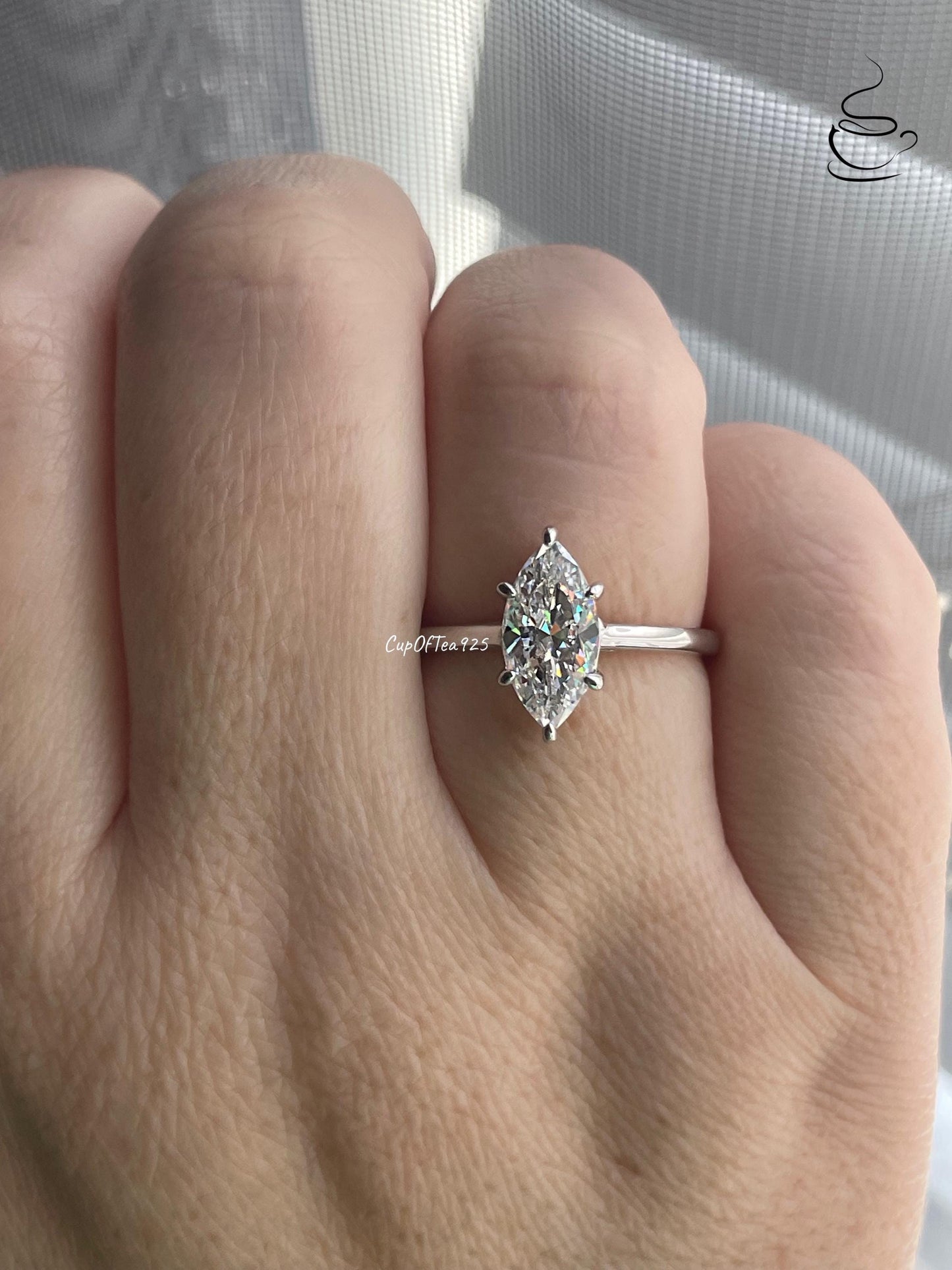 1.5CT, 2CT Marquise cut moissanite engagement ring. Sterling Silver 925, Yellow gold vermeil, rose gold engagement ring with marquise cut