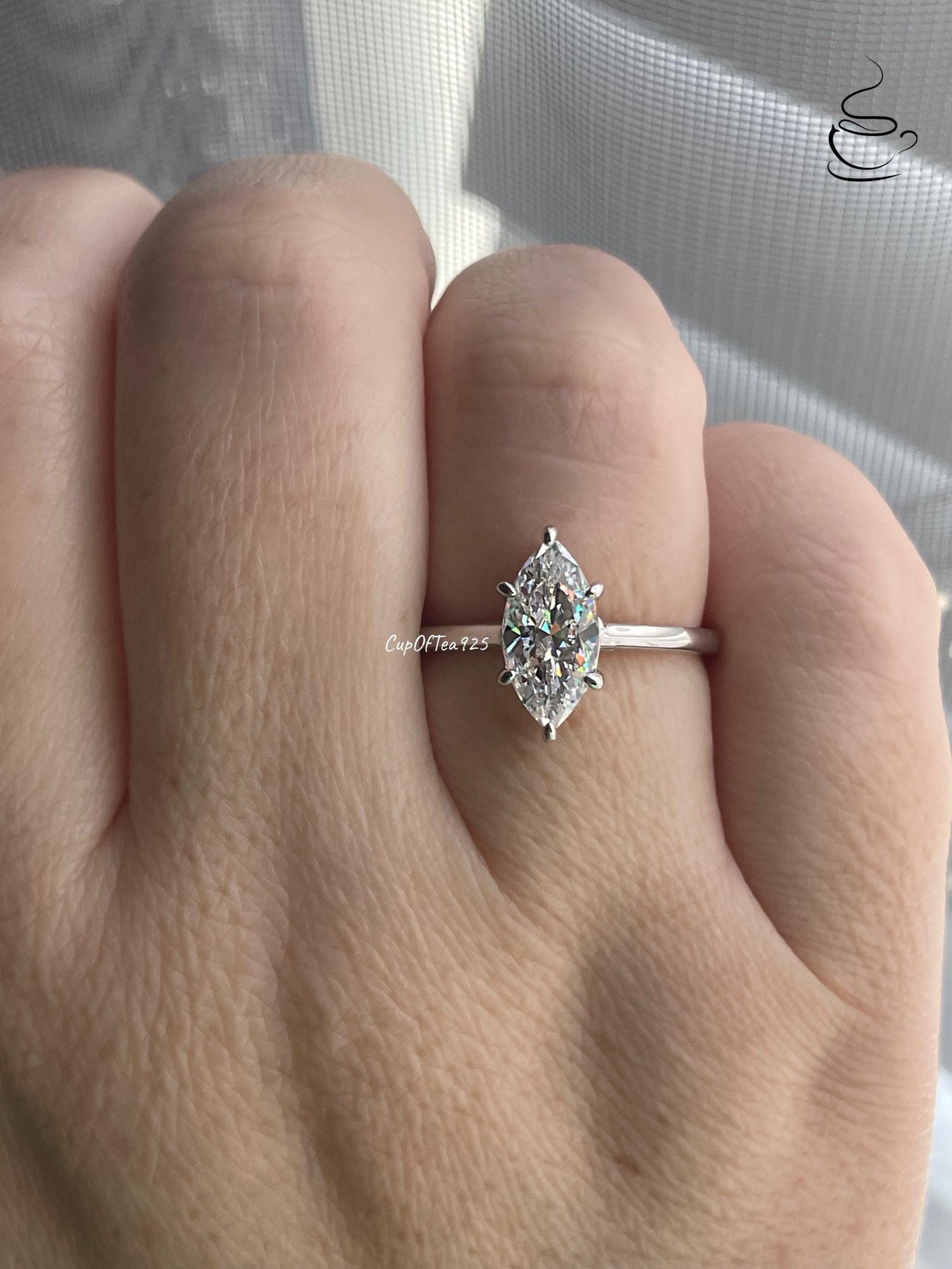 1.5CT, 2CT Marquise cut moissanite engagement ring. Sterling Silver 925, Yellow gold vermeil, rose gold engagement ring with marquise cut