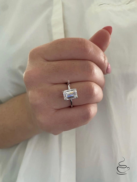 Sterling silver 925, 10K, 14K, 18K Gold 3CT Emerald Cut Engagement Ring with Moissanite, moissanite engagement ring