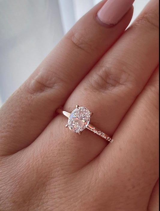 1.5CT oval moissanite engagement ring. , Rose Gold over Sterling Silver 925 Engagement Ring with 1.5CT oval cut CZ diamond or moissanite