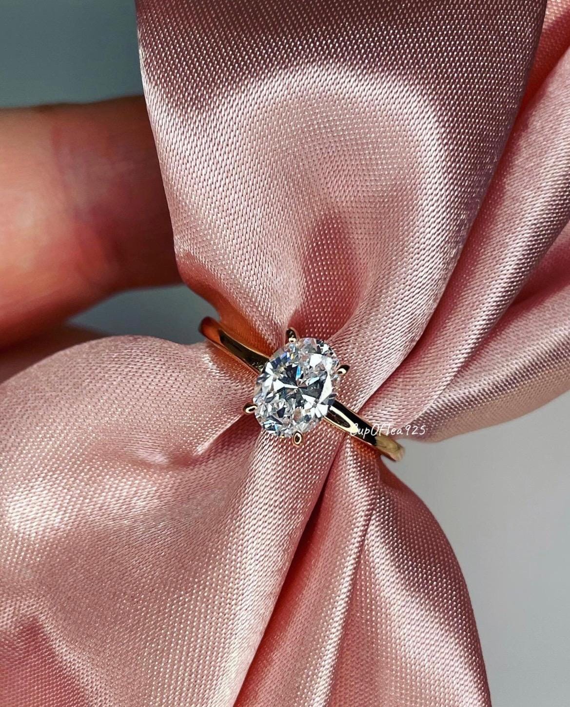 1.5CT oval moissanite engagement ring. , Rose Gold over Sterling Silver 925 Engagement Ring with 1.5CT oval cut CZ diamond or moissanite