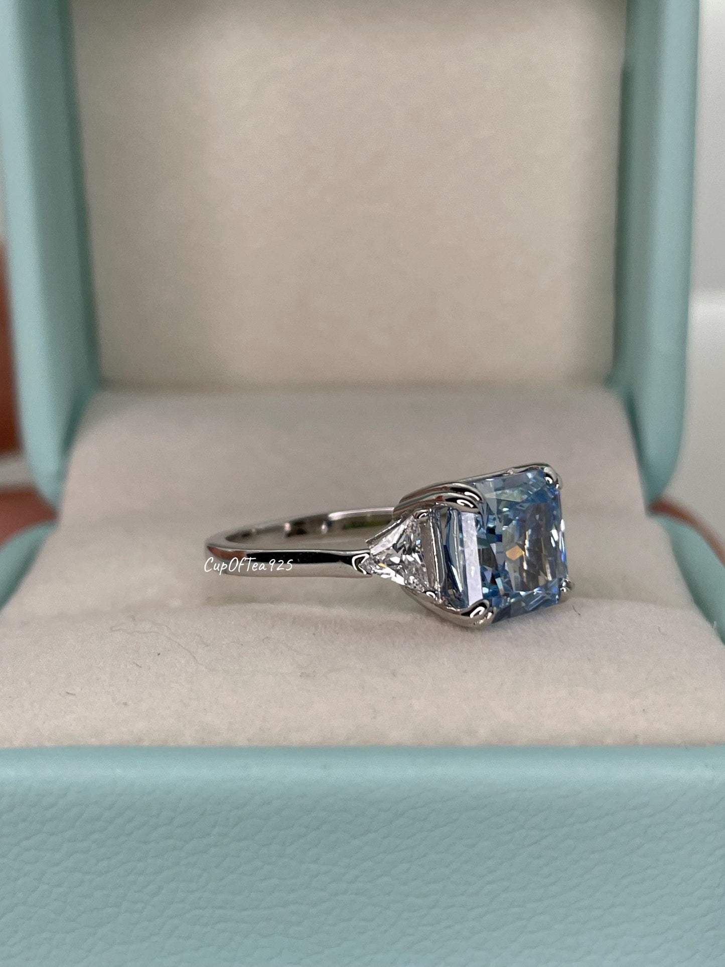 Crushed Ice Blue Topaz Ring: 3CT CZ Sterling Silver Engagement Ring