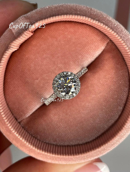 Moissanite Halo Engagement Ring: 2.25 CTTW Sterling Silver Promise Ring