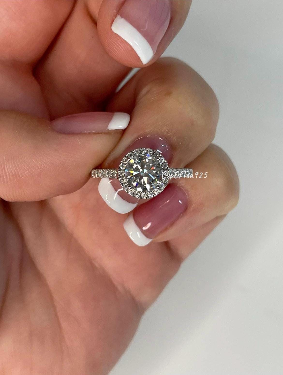 Moissanite Halo Engagement Ring: 2.25 CTTW Sterling Silver Promise Ring