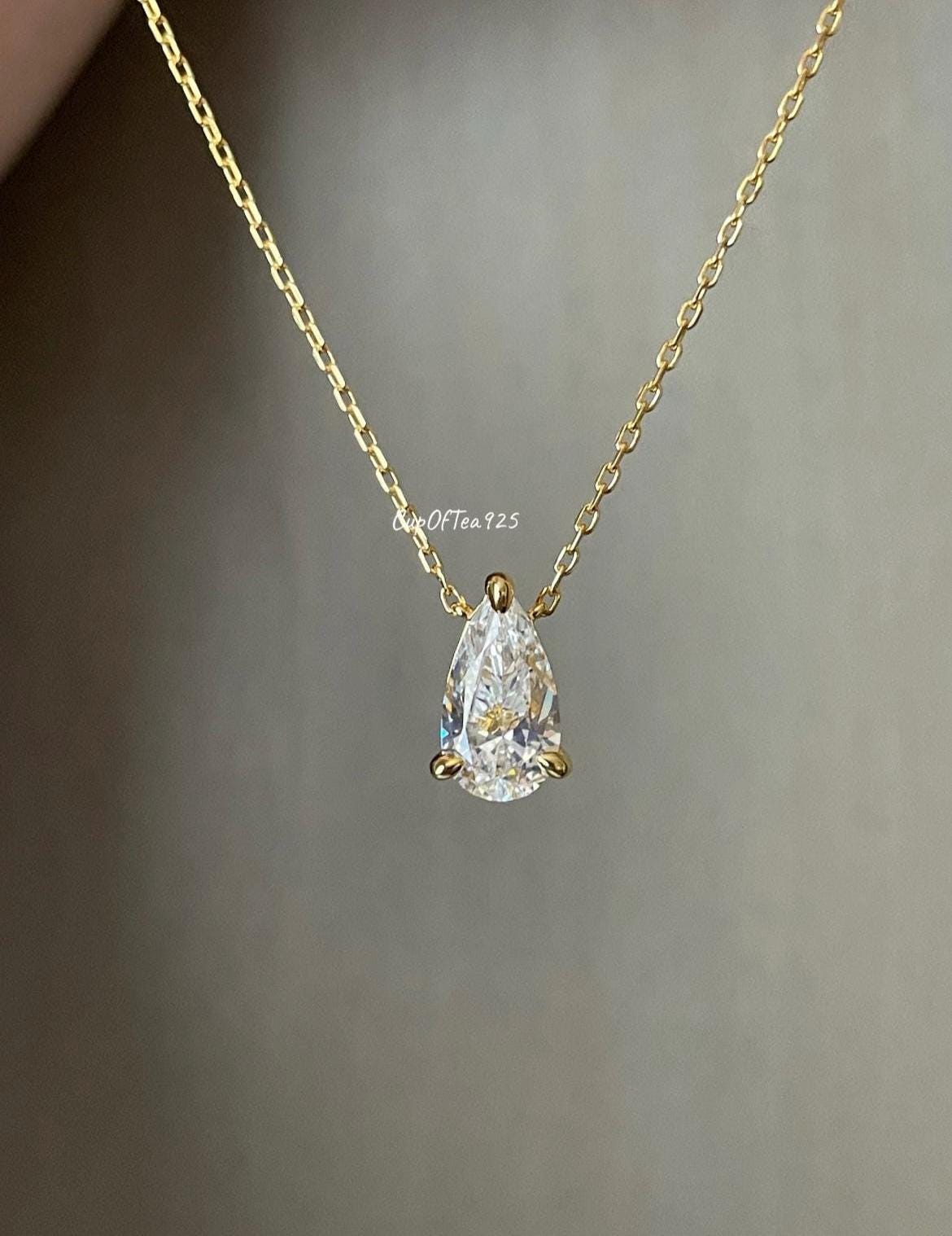 Teardrop CZ Diamond Necklace 18K Gold Sterling Silver 925 pear shaped pendant