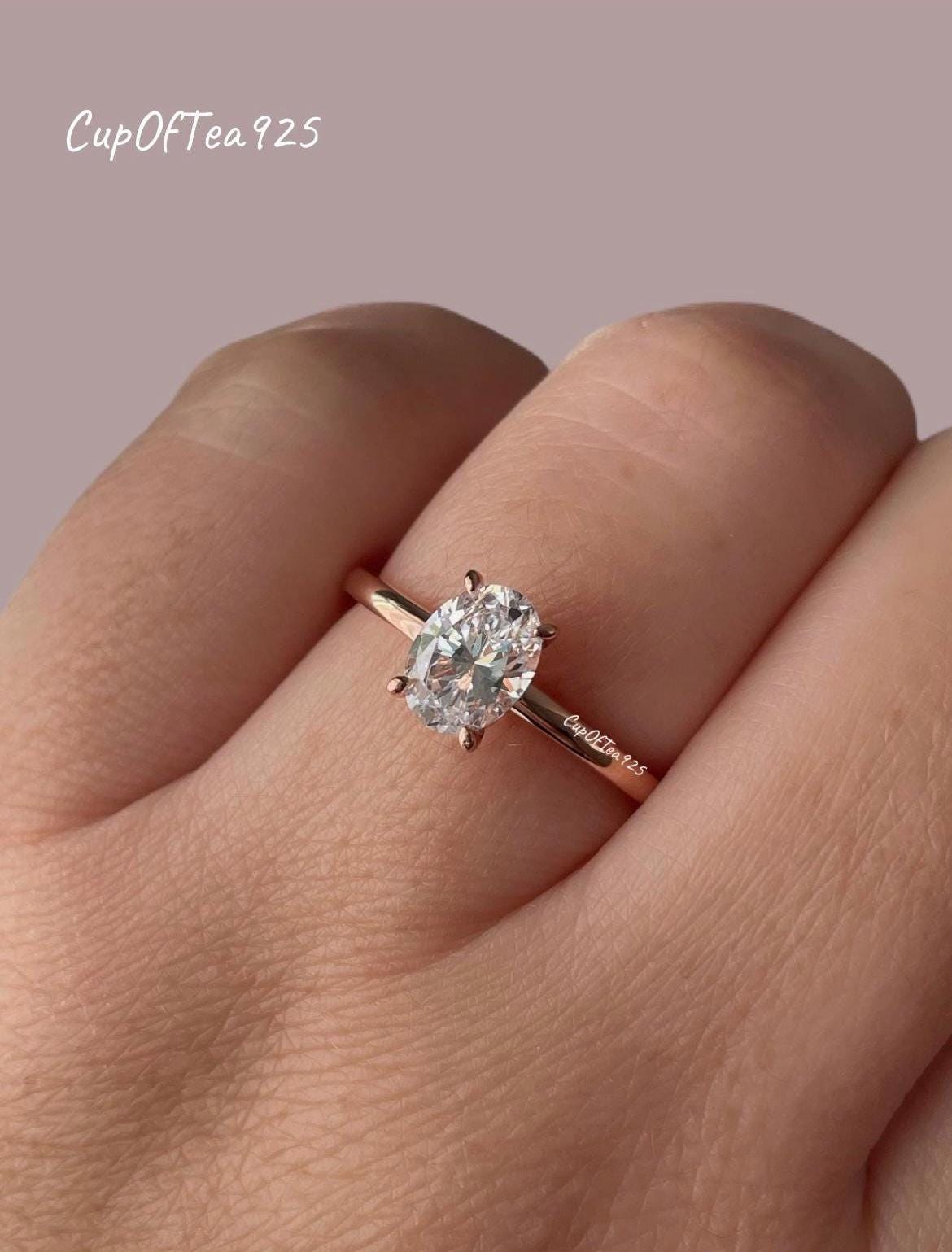 1.5CT oval moissanite engagement ring. , Rose Gold over Sterling Silver 925 Engagement Ring with 1.5CT oval cut CZ diamond or moissanite