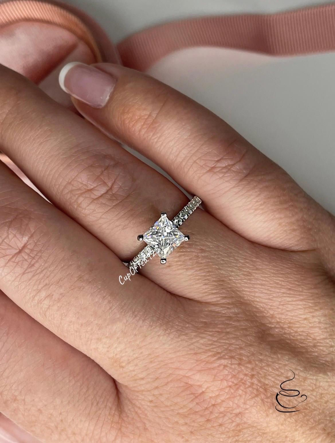 Sterling Silver 925 1.2 CT Princess Cut moissanite Engagement Ring with the D VVS Moissanite or CZ Diamonds, Promise Ring