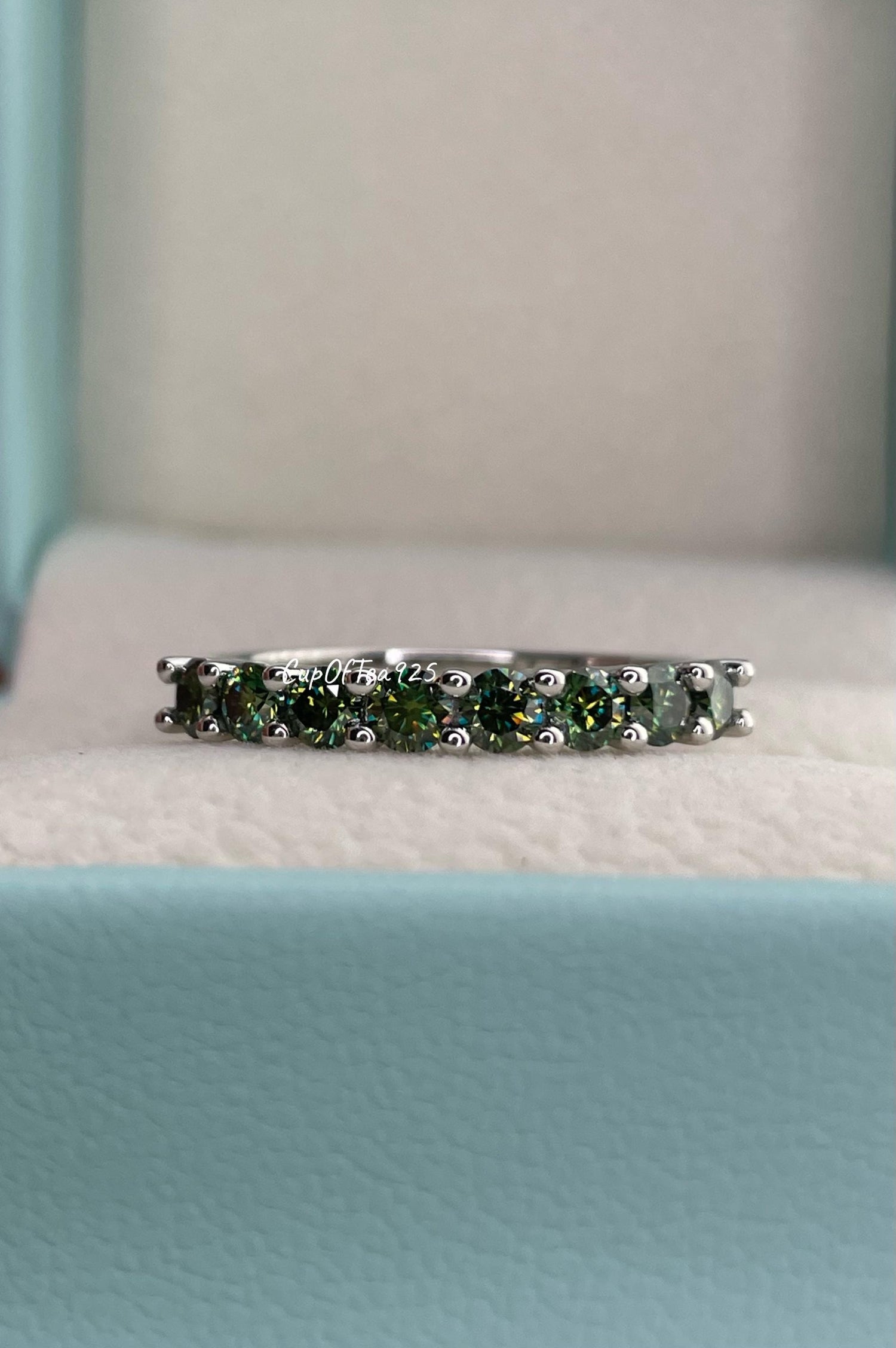 Green Moissanite Ring Set in Sterling Silver 925, engagement Moissanite ring, moissanite engagement ring