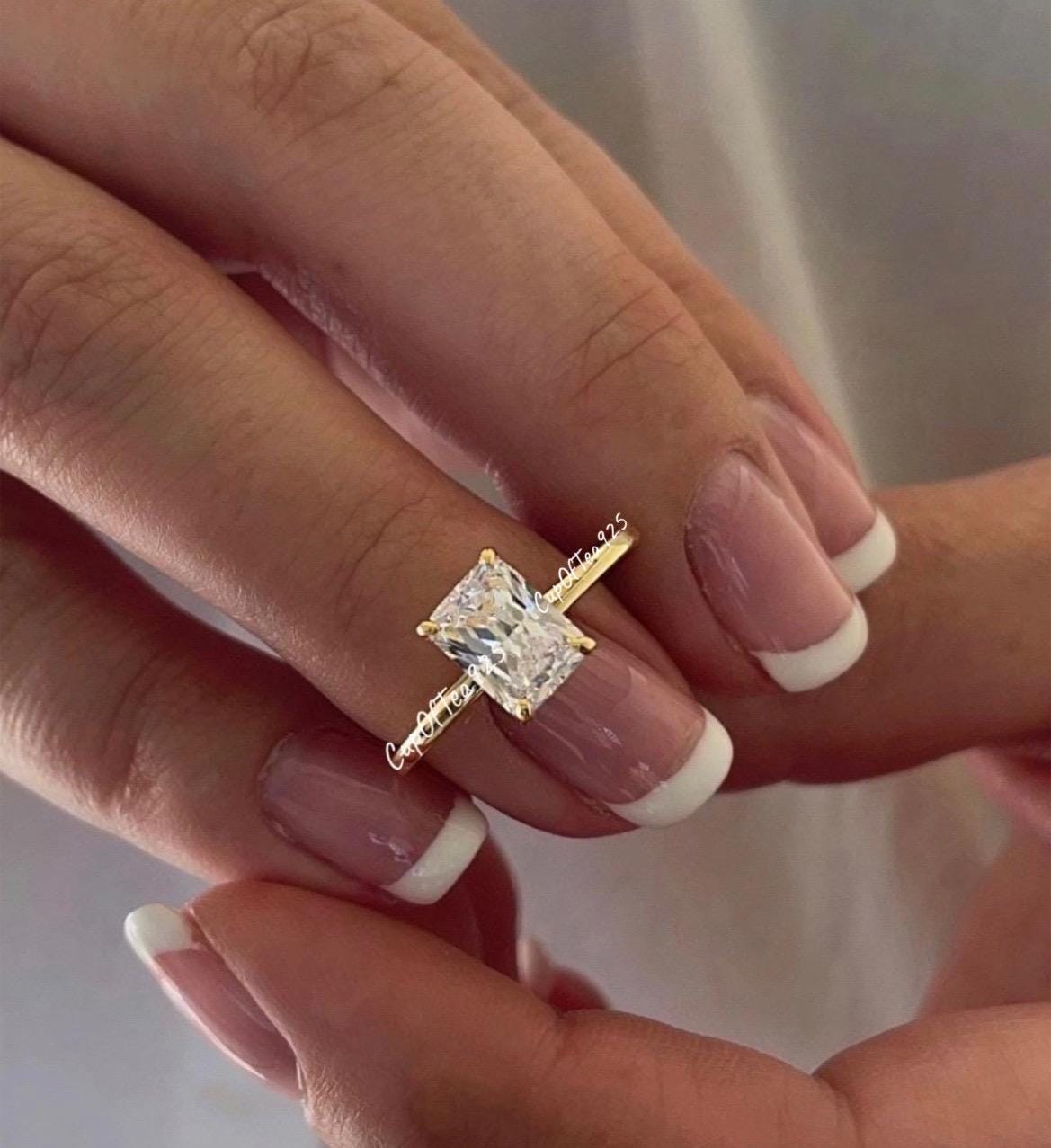 2CT radiant cut engagement ring Sterling silver 925 Yellow Gold vermeil, rose gold vermeil, solitaire engagement ring promise ring