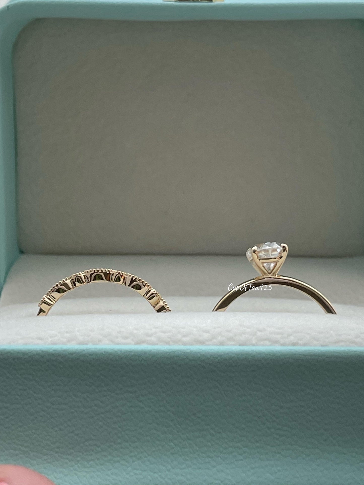 Moissanite engagement ring set. 10K, 14K gold bridal set with 1.5CT oval cut moissanite and half eternity art deco moissanite band