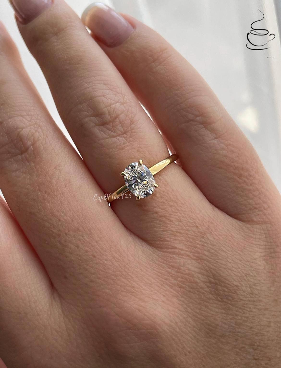 1.5CT oval engagement ring in Yellow Gold Vermeil, gold over sterling silver with 6A CZ simulated diamonds or moissanite, 10K, 14K, 18K gold
