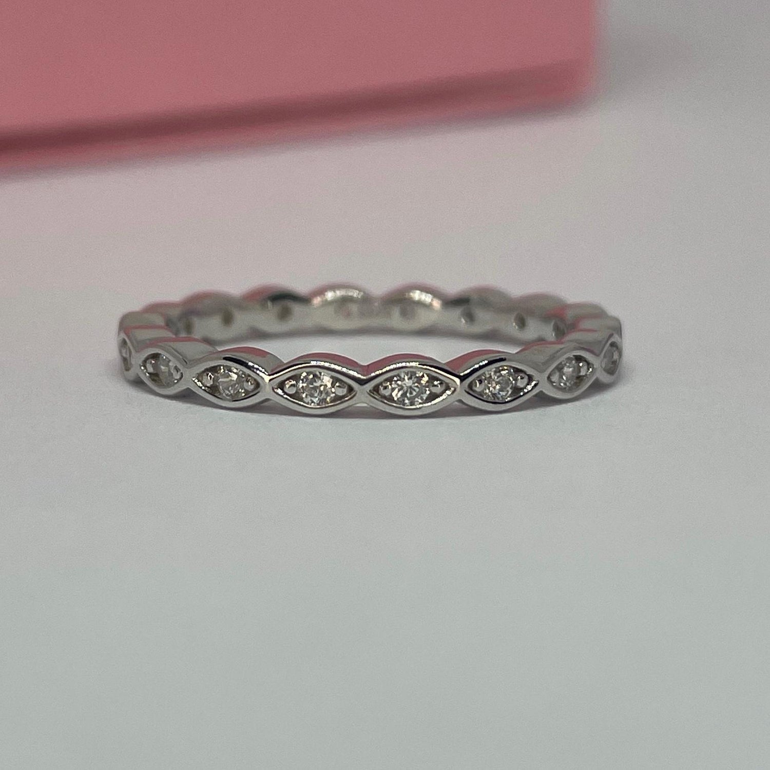 Sterling Silver 925 1.8mm full eternity band with CZ Diamonds, Stacking Ring, Wedding Band