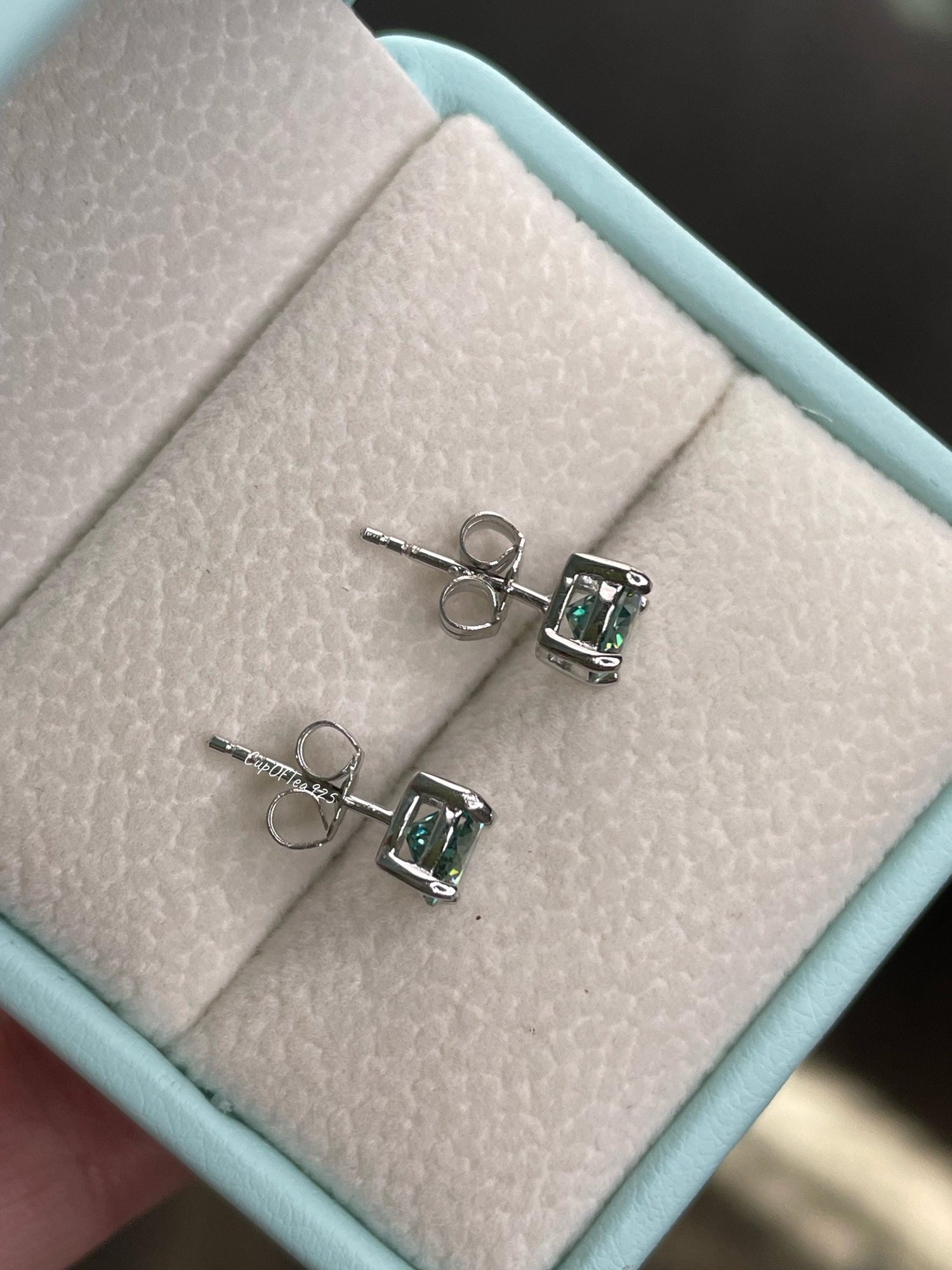 Green Moissanite, blue , blue-green moissanite 1.6CTTW (0.8CT+0.8CT) Stud Earrings in Sterling Silver 925